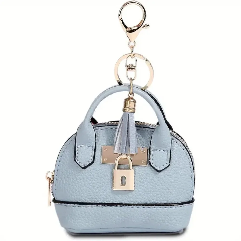 Baby Blue Mini Coin Purse Keychain Wallet AirPods Holder Bag Charm Tassel - Picture 7 of 7